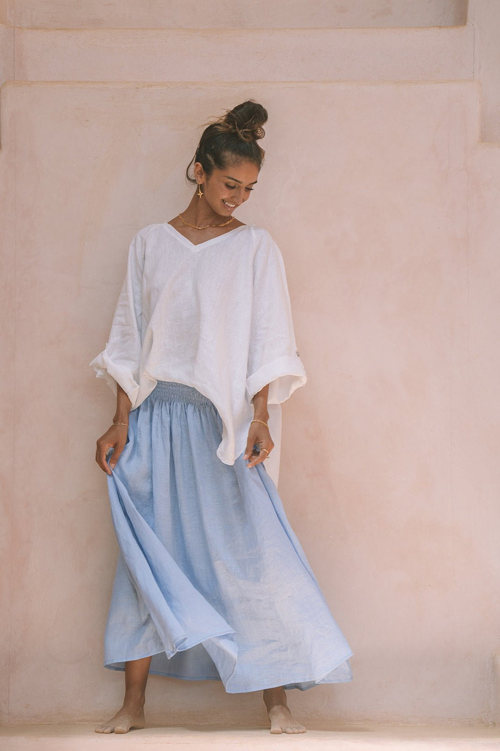 Milano Linen Skirt | Midi | Cornflower Blue - MY ISLAND COLLECTIVE