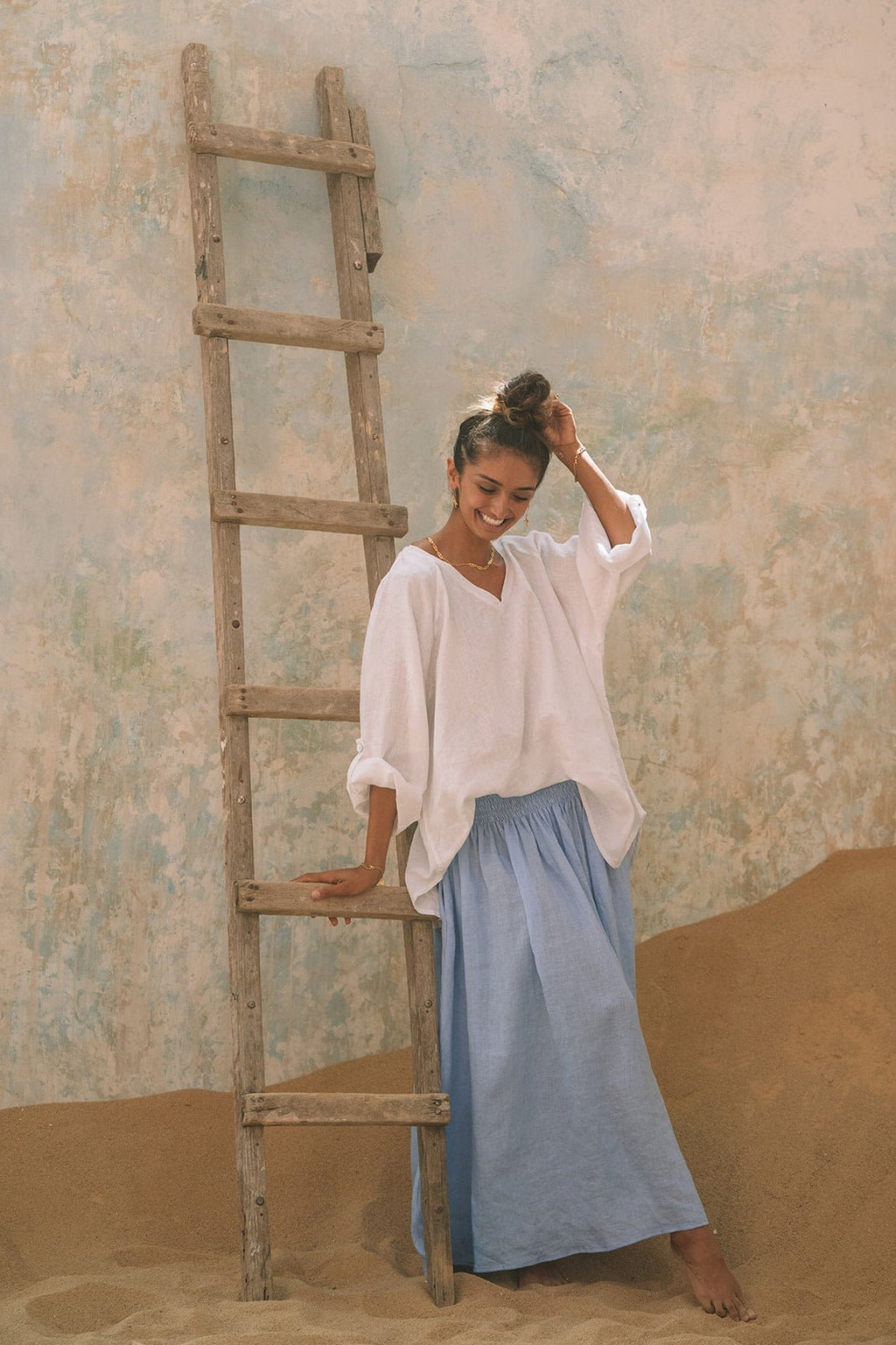 Milano Linen Skirt | Midi | Cornflower Blue - MY ISLAND COLLECTIVE