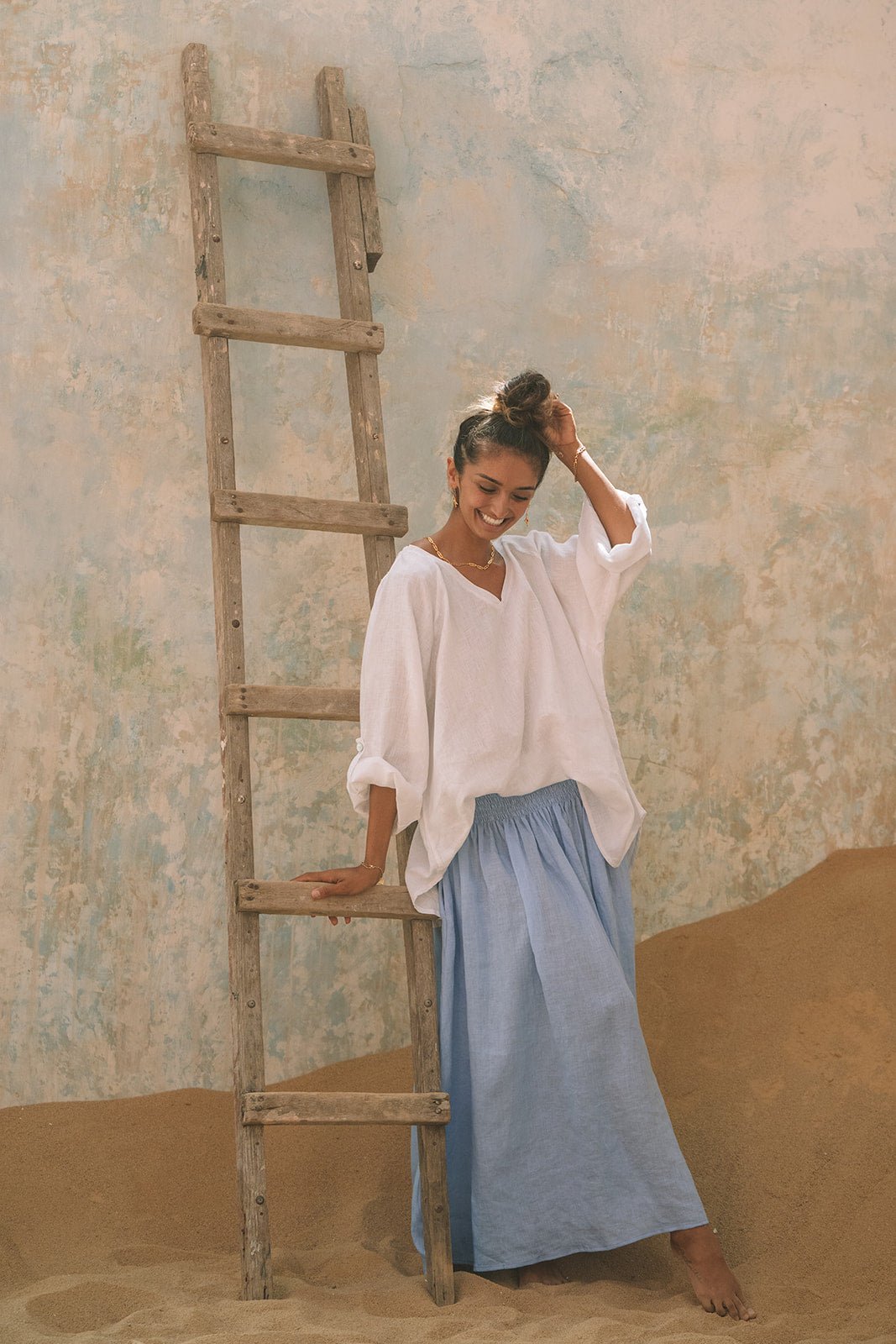 Milano Linen Skirt | Midi | Cornflower Blue - MY ISLAND COLLECTIVE