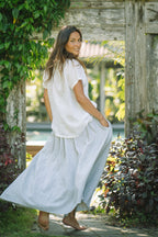 Milano Linen Skirt | Midi | Grey Pinstripe - MY ISLAND COLLECTIVE