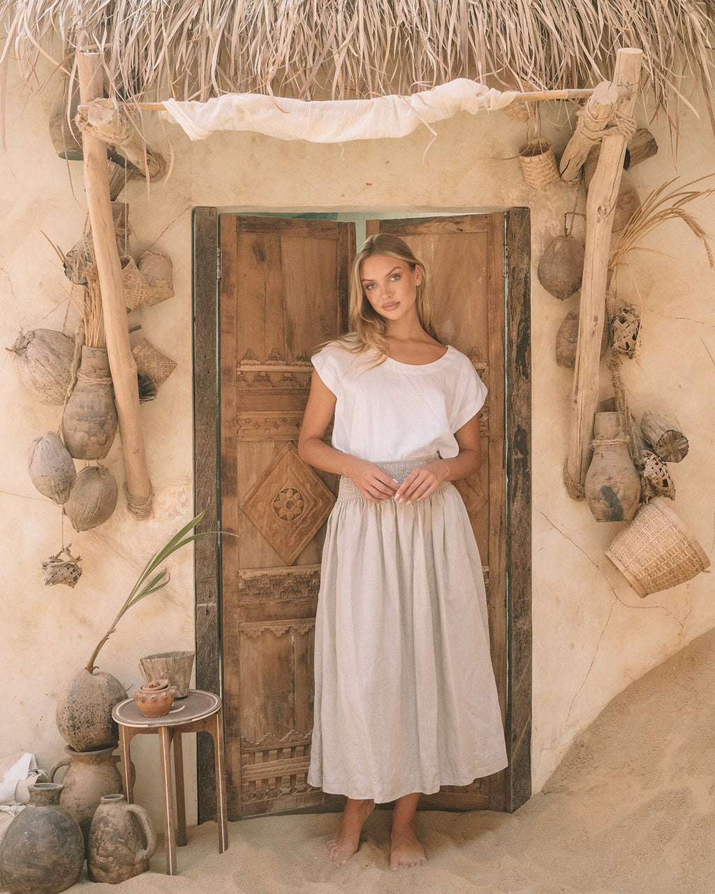 Milano Linen Skirt | Midi | Natural - MY ISLAND COLLECTIVE