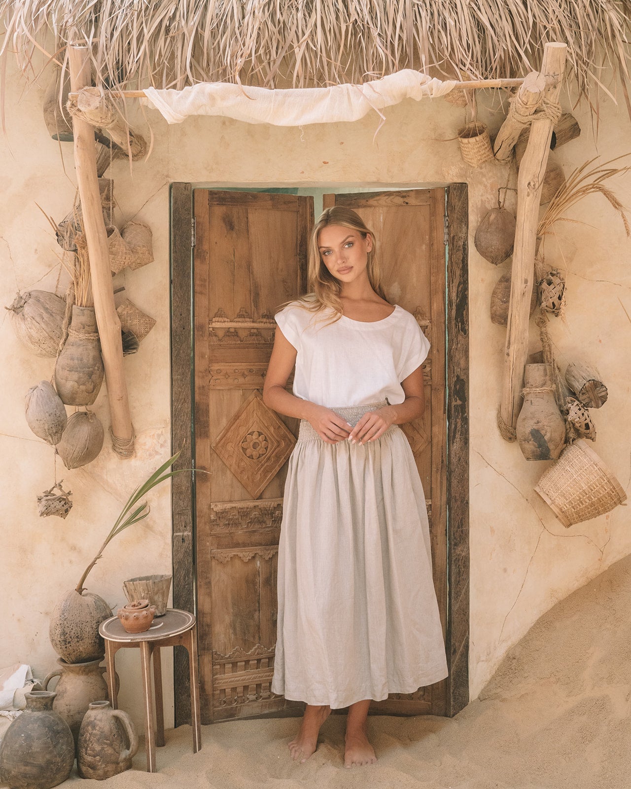 Milano Linen Skirt | Midi | Natural - MY ISLAND COLLECTIVE