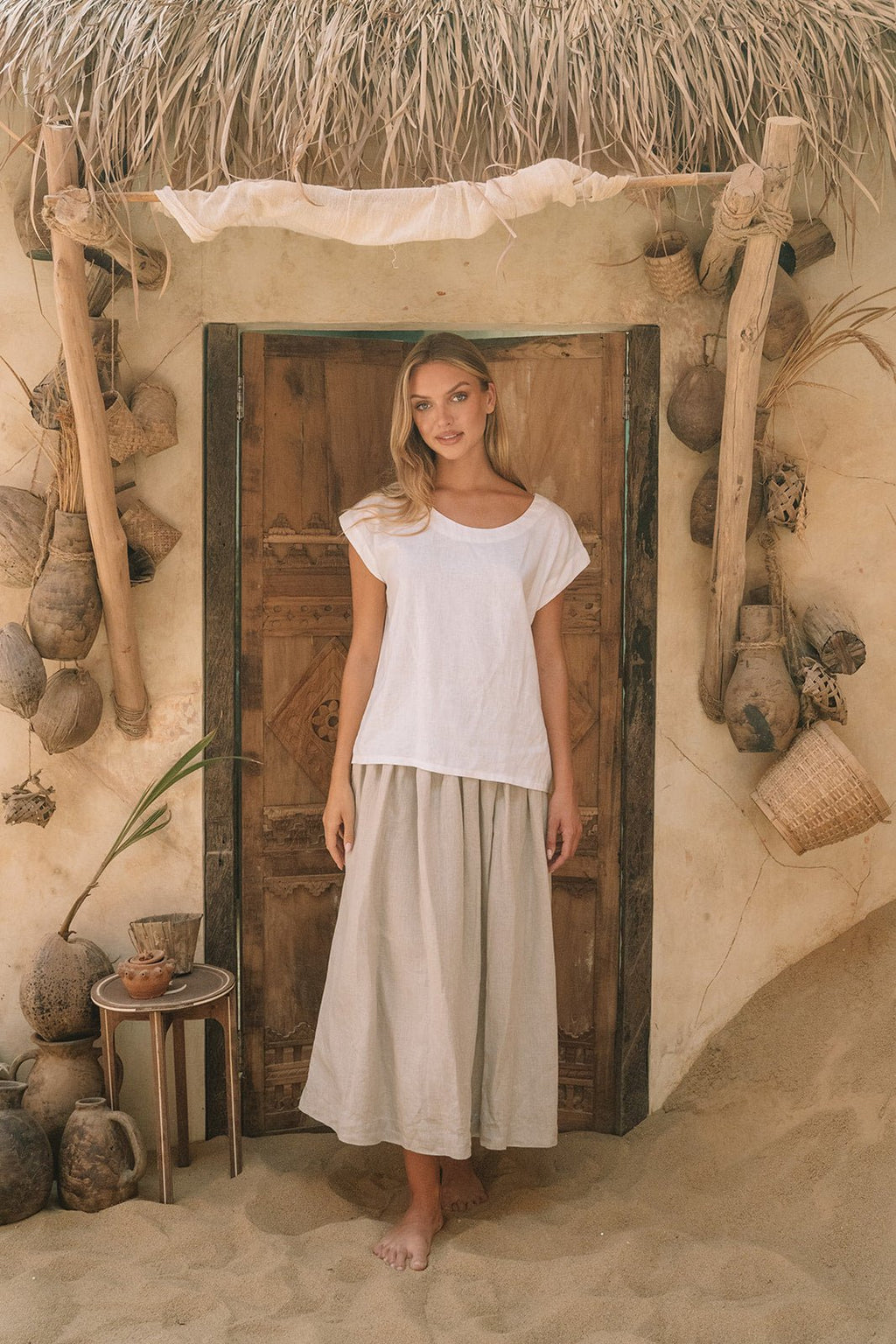 Milano Linen Skirt | Midi | Natural - MY ISLAND COLLECTIVE