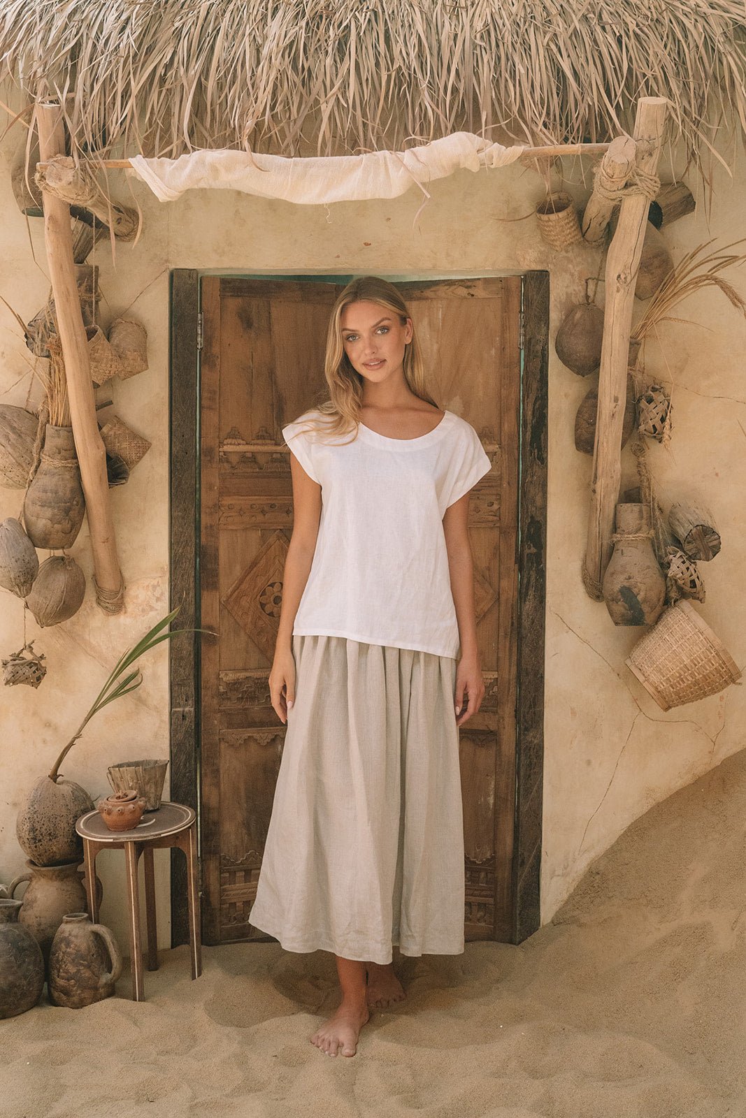 Milano Linen Skirt | Midi | Natural - MY ISLAND COLLECTIVE