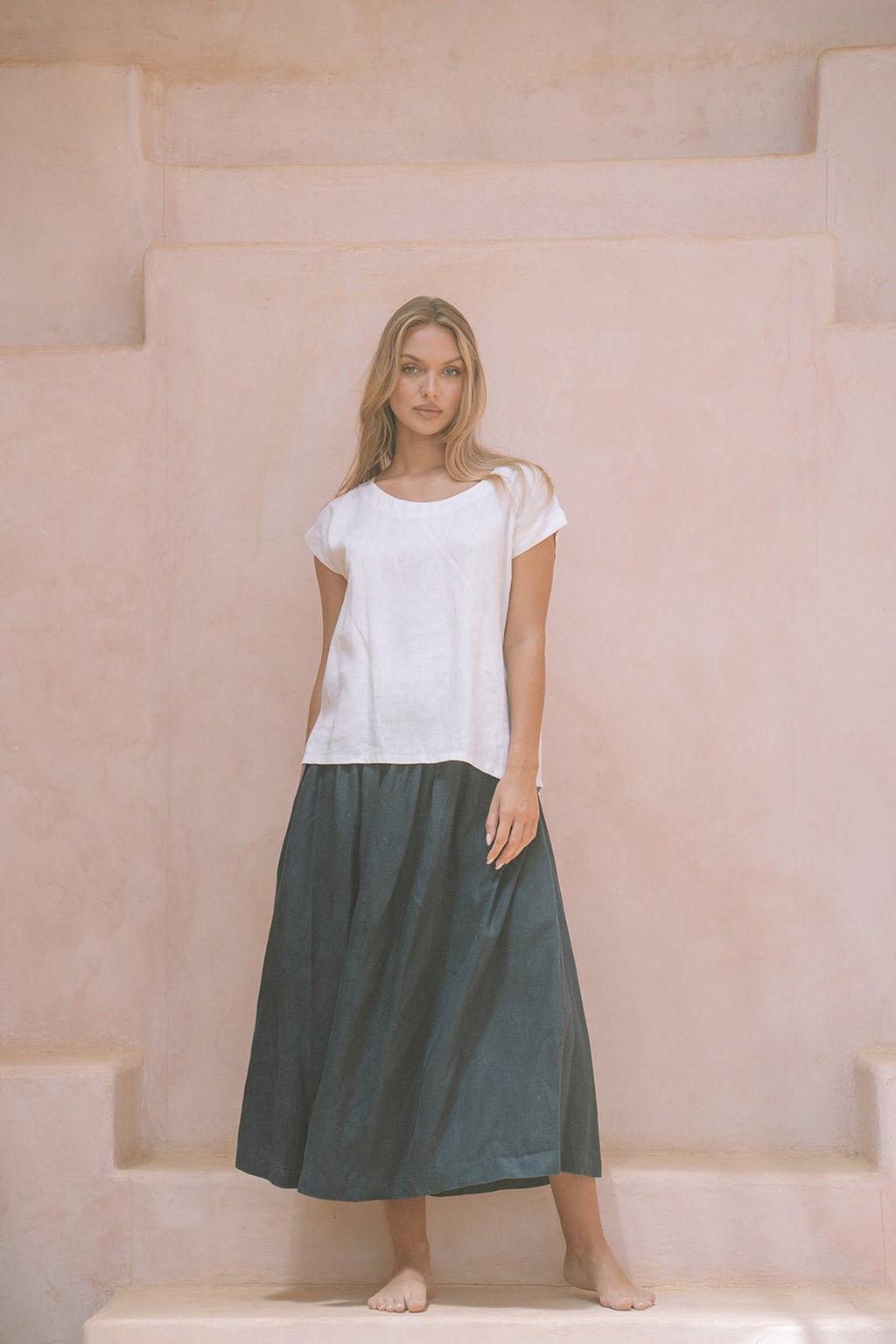 Milano Linen Skirt | Midi | Navy - MY ISLAND COLLECTIVE