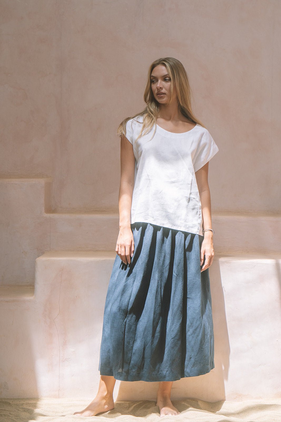 Milano Linen Skirt | Midi | Navy - MY ISLAND COLLECTIVE