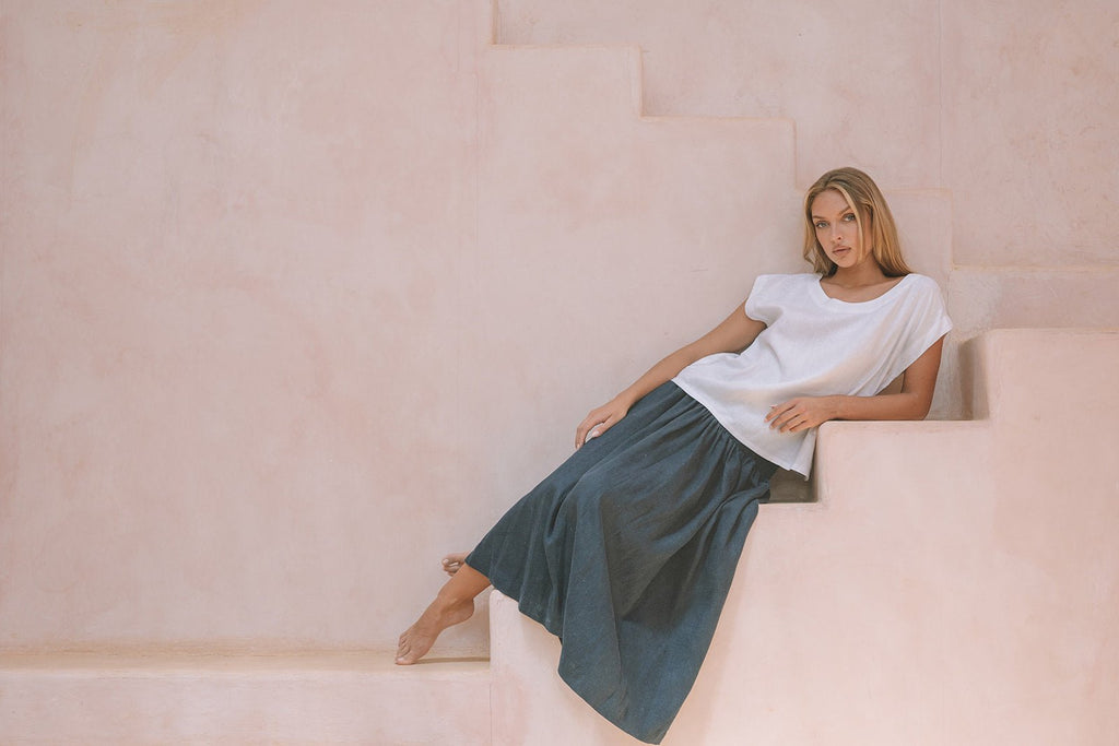 Milano Linen Skirt | Midi | Navy - MY ISLAND COLLECTIVE