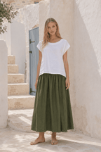 Milano Linen Skirt | Midi | Olive - MY ISLAND COLLECTIVE