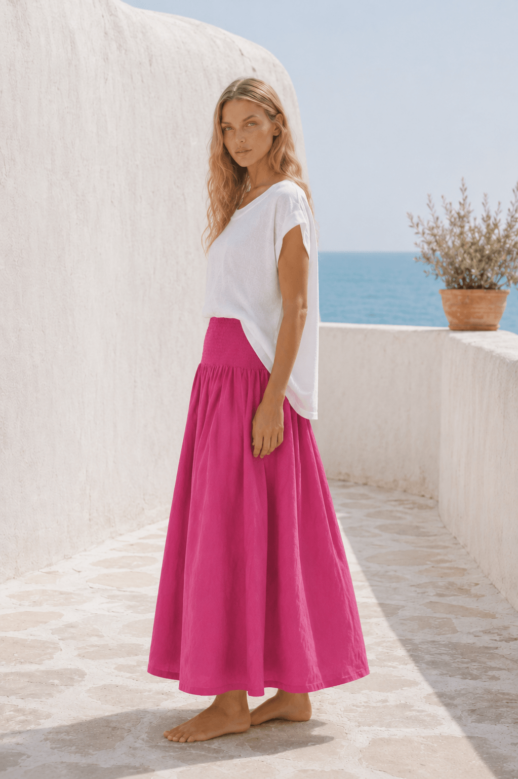 Milano Linen Skirt | Midi | Pink - MY ISLAND COLLECTIVE