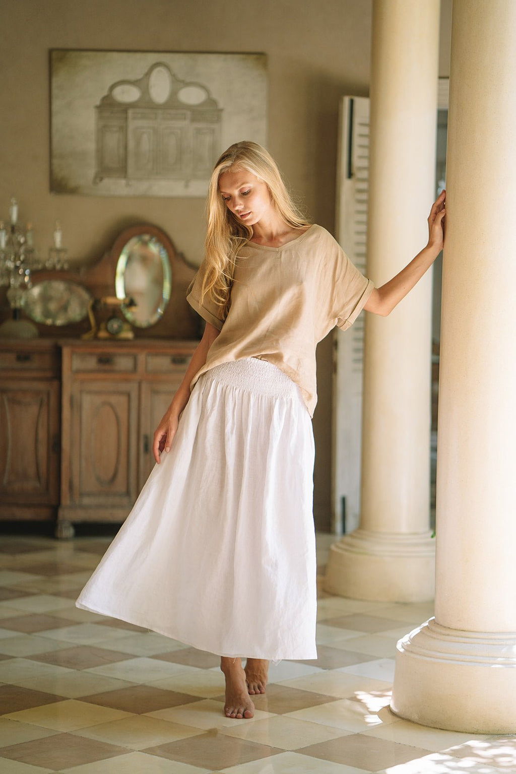 Milano Linen Skirt | Midi | White - MY ISLAND COLLECTIVE