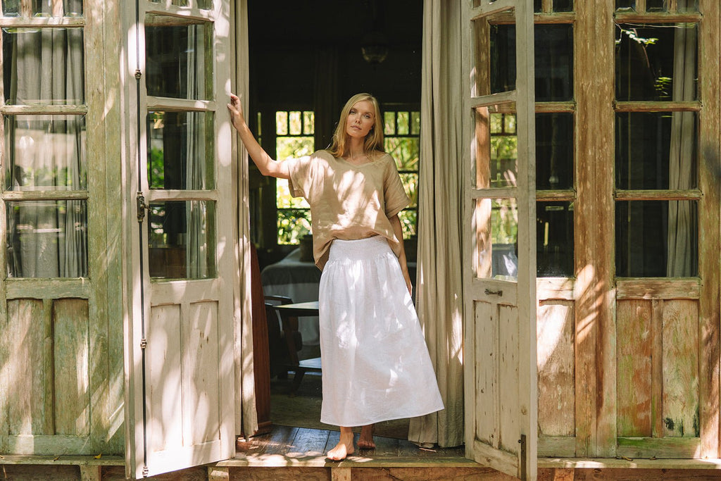 Milano Linen Skirt | Midi | White - MY ISLAND COLLECTIVE