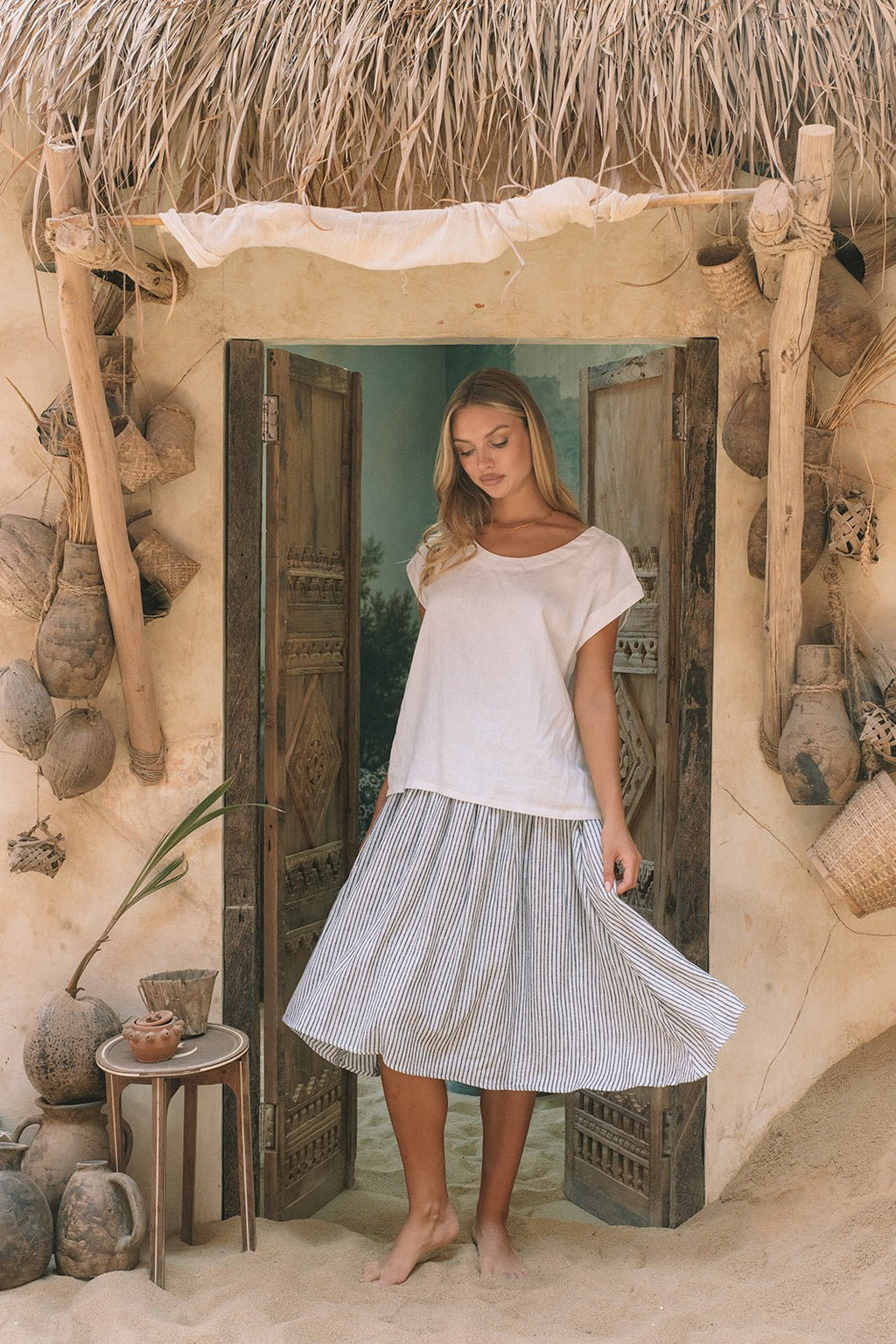 Milano Linen Skirt | Mini | Blue Stripe - MY ISLAND COLLECTIVE