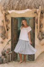 Milano Linen Skirt | Mini | Blue Stripe - MY ISLAND COLLECTIVE