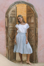 Milano Linen Skirt | Mini | Blue Stripe - MY ISLAND COLLECTIVE