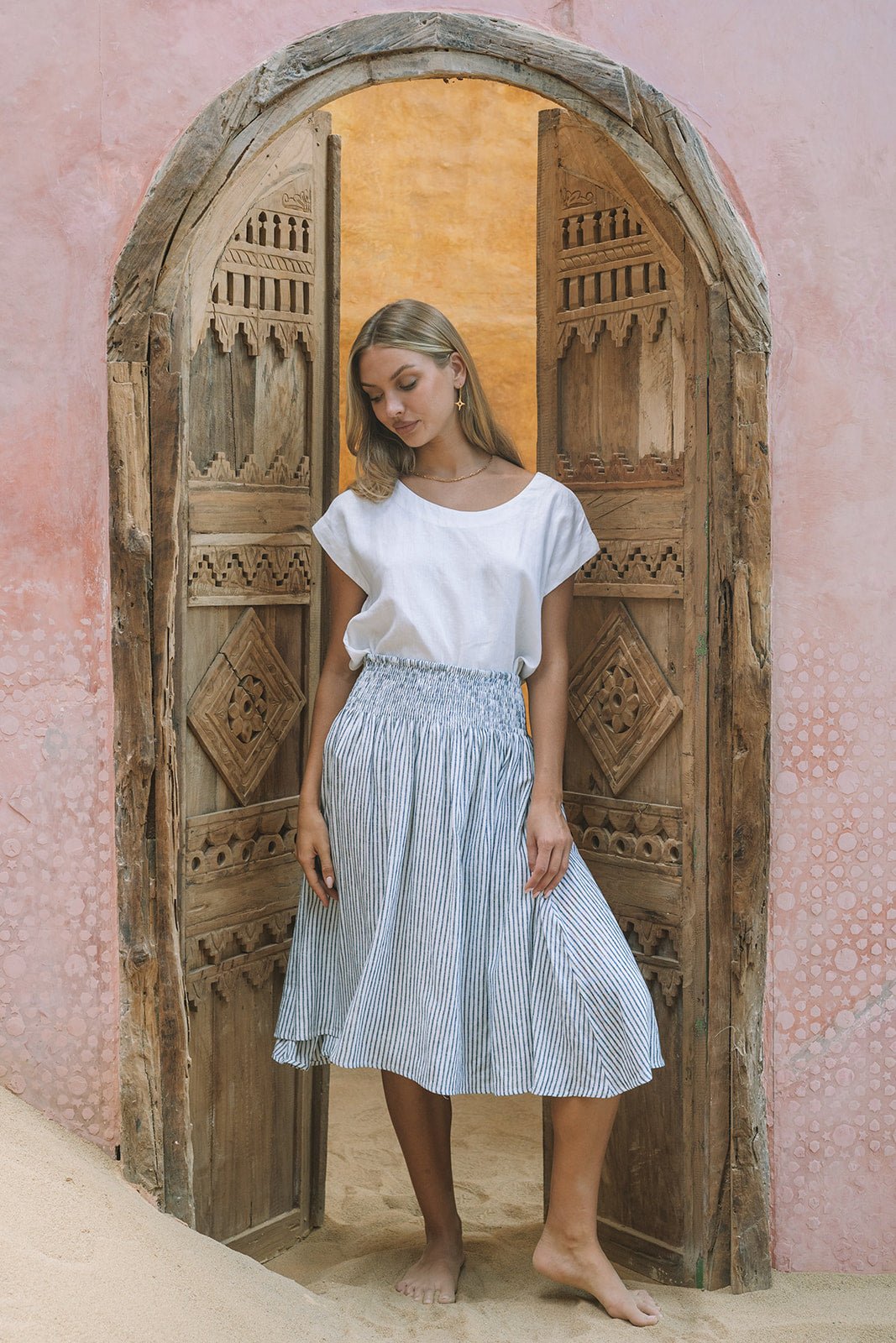 Milano Linen Skirt | Mini | Blue Stripe - MY ISLAND COLLECTIVE