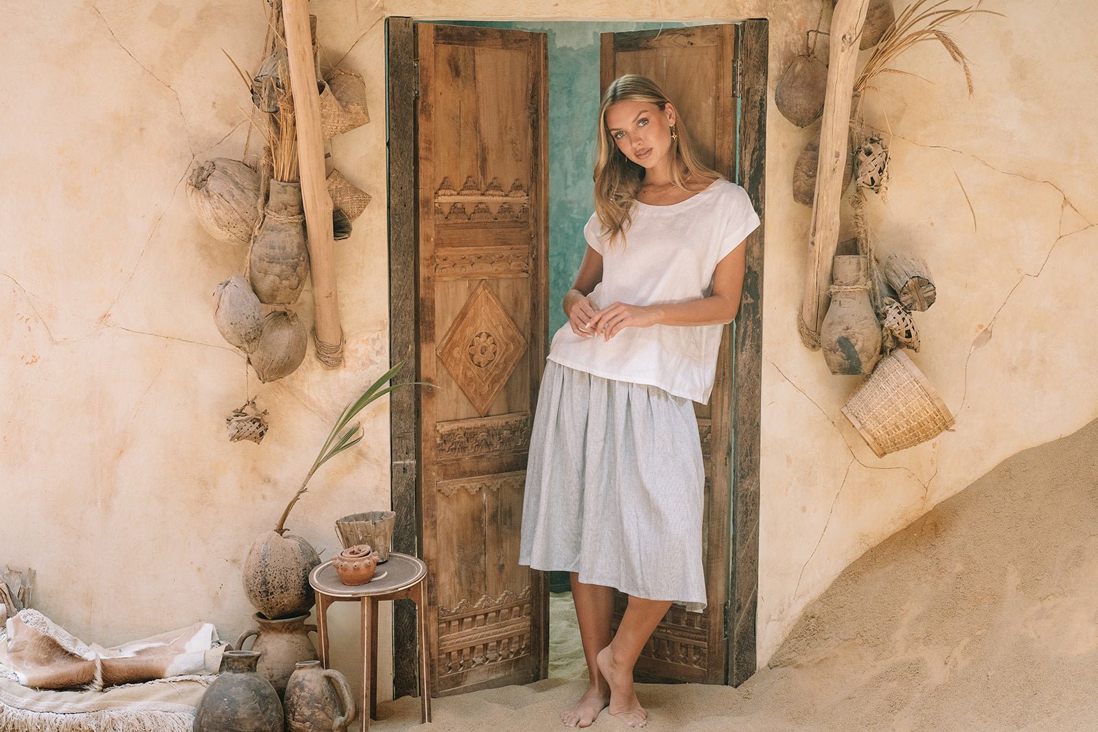 Milano Linen Skirt | Mini | Grey Pinstripe - MY ISLAND COLLECTIVE