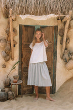 Milano Linen Skirt | Mini | Grey Pinstripe - MY ISLAND COLLECTIVE