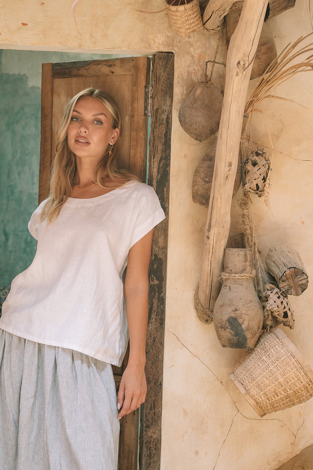 Milano Linen Skirt | Mini | Grey Pinstripe - MY ISLAND COLLECTIVE