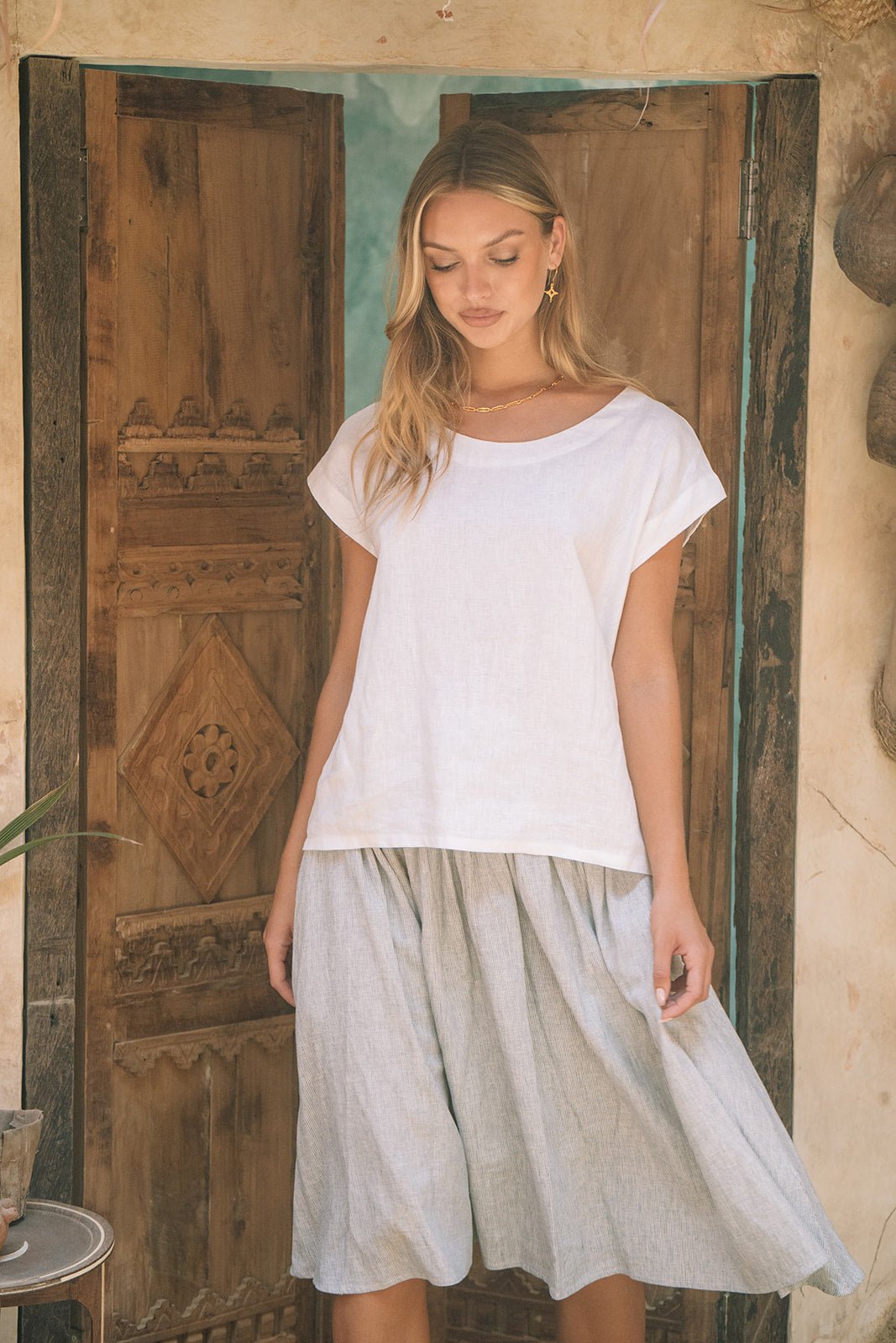 Milano Linen Skirt | Mini | Grey Pinstripe - MY ISLAND COLLECTIVE