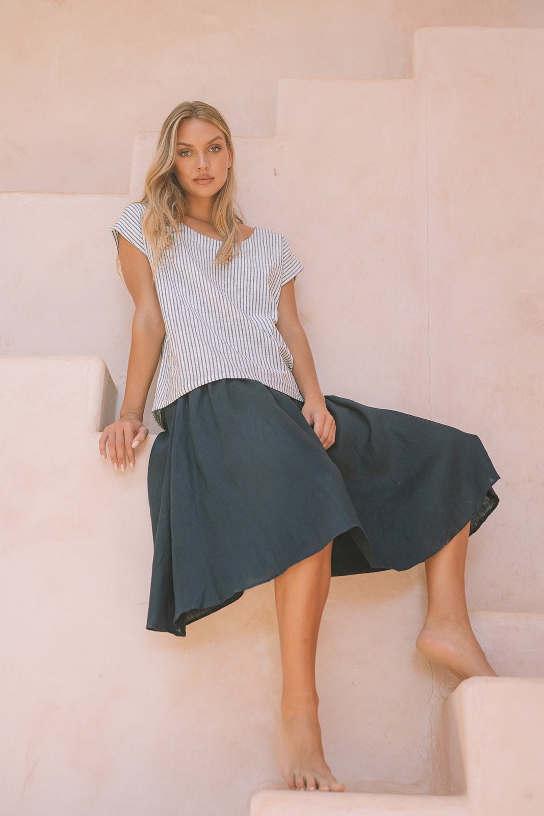 Milano Linen Skirt | Mini | Navy - MY ISLAND COLLECTIVE