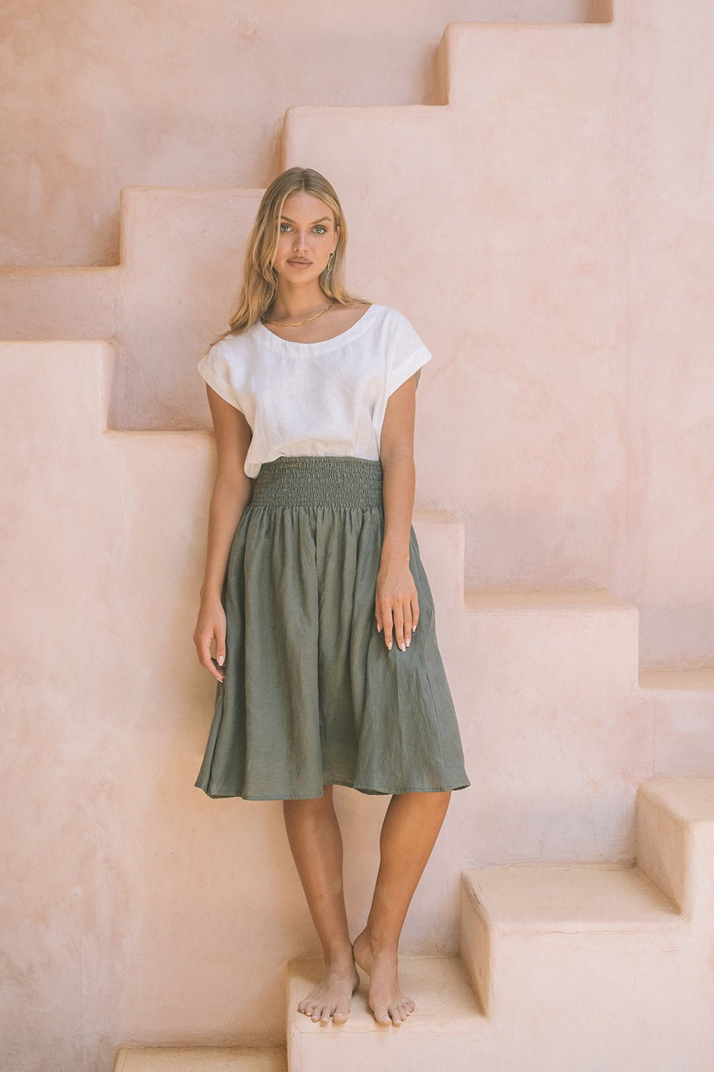 Milano Linen Skirt | Mini | Olive Green - MY ISLAND COLLECTIVE