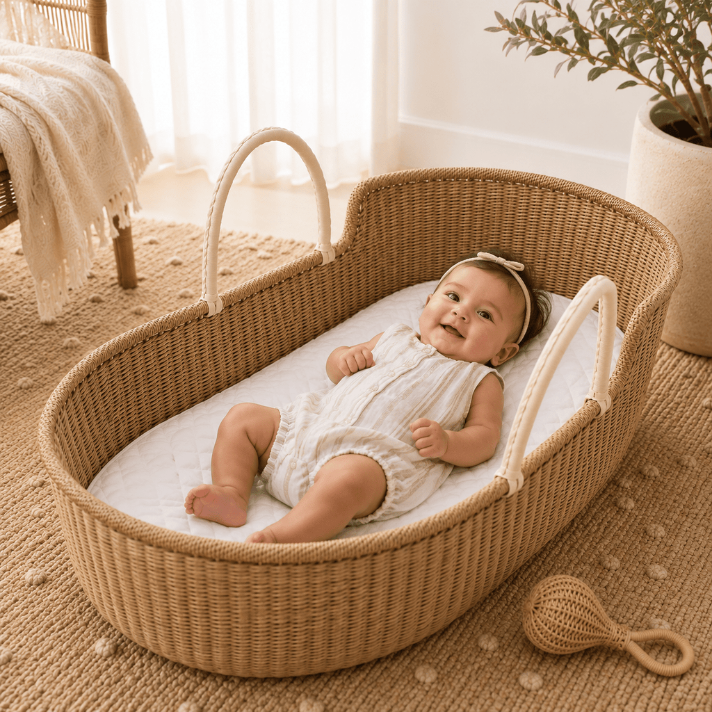 Moses Basket + Creme Handles - MY ISLAND COLLECTIVE