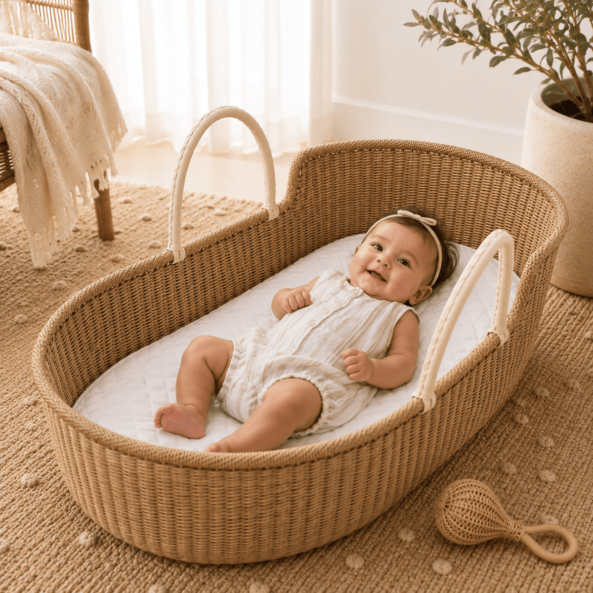 Moses Basket + Creme Handles - MY ISLAND COLLECTIVE
