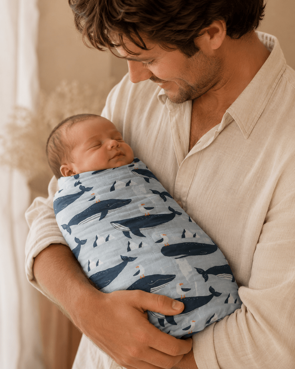 Organic Bamboo / Cotton Baby Wrap | Whales - MY ISLAND COLLECTIVE