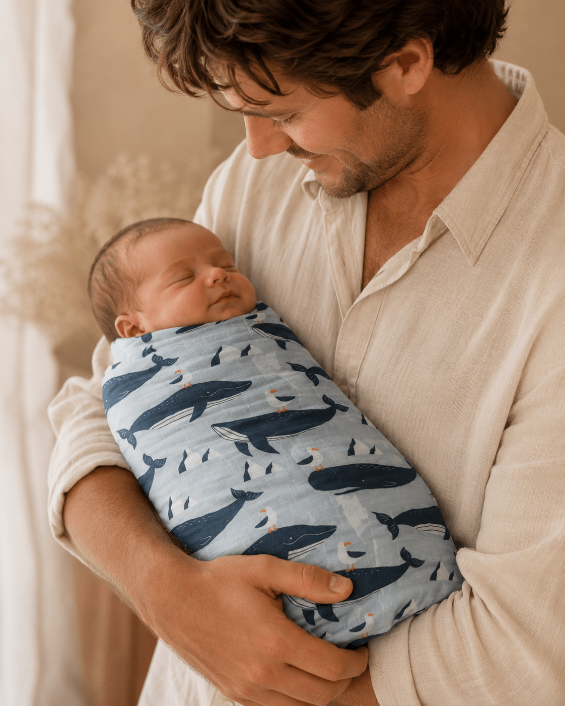 Organic Bamboo / Cotton Baby Wrap | Whales - MY ISLAND COLLECTIVE