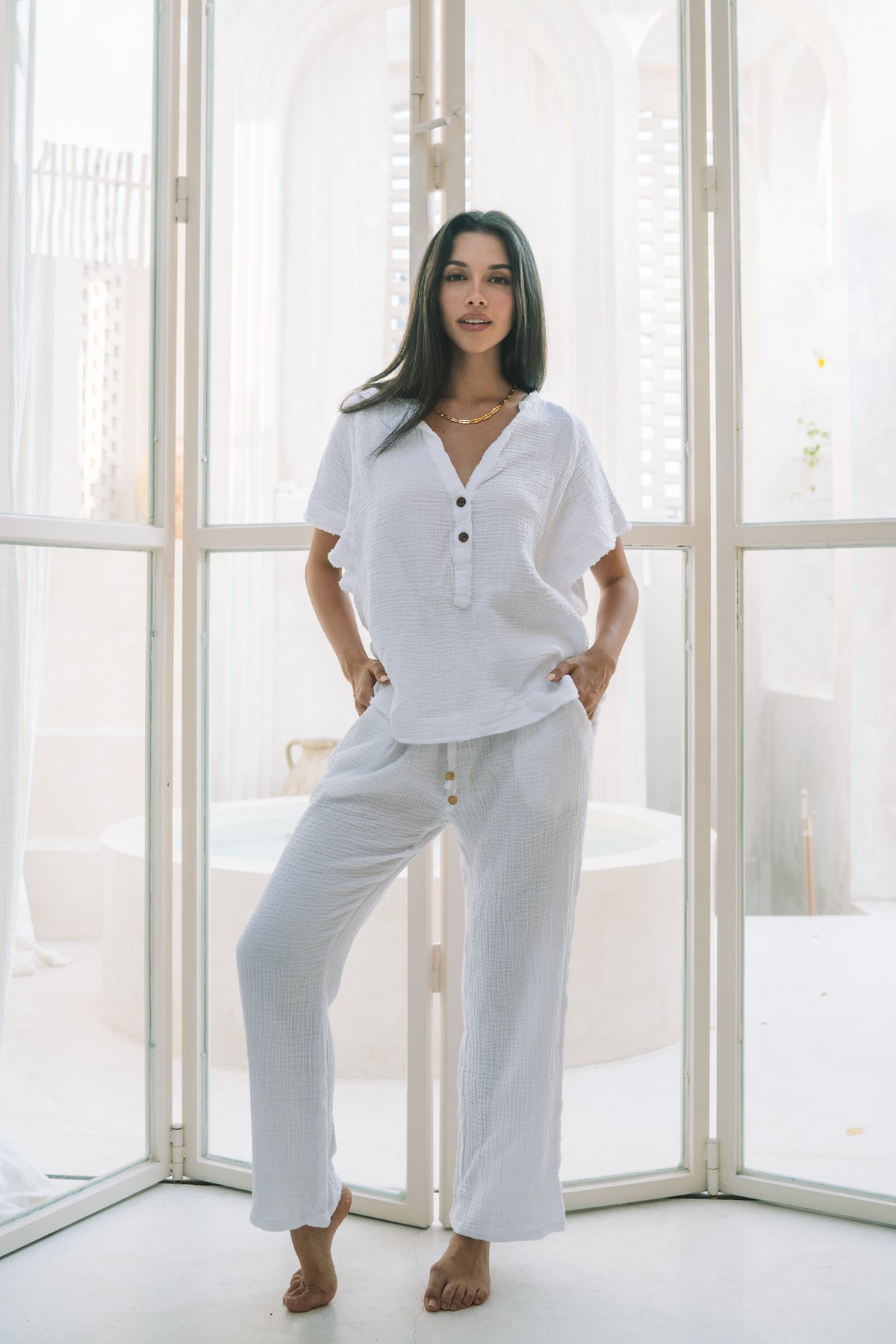 Palazzo Lounge Pant | White - MY ISLAND COLLECTIVE