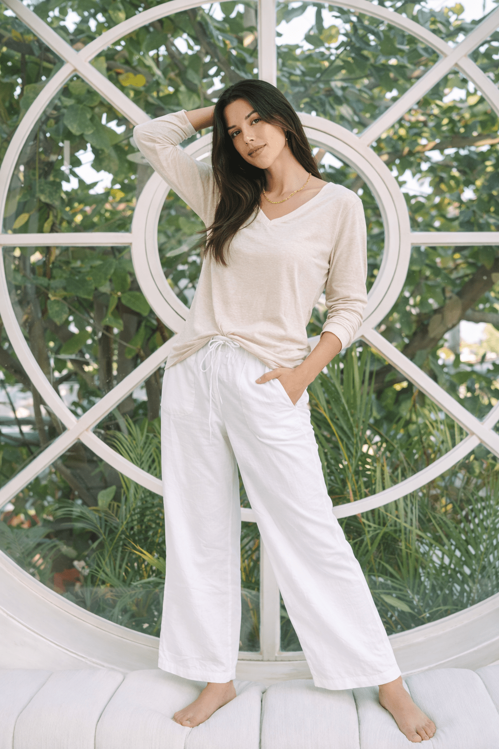 Palermo Tee | V Neck | Oatmeal - MY ISLAND COLLECTIVE