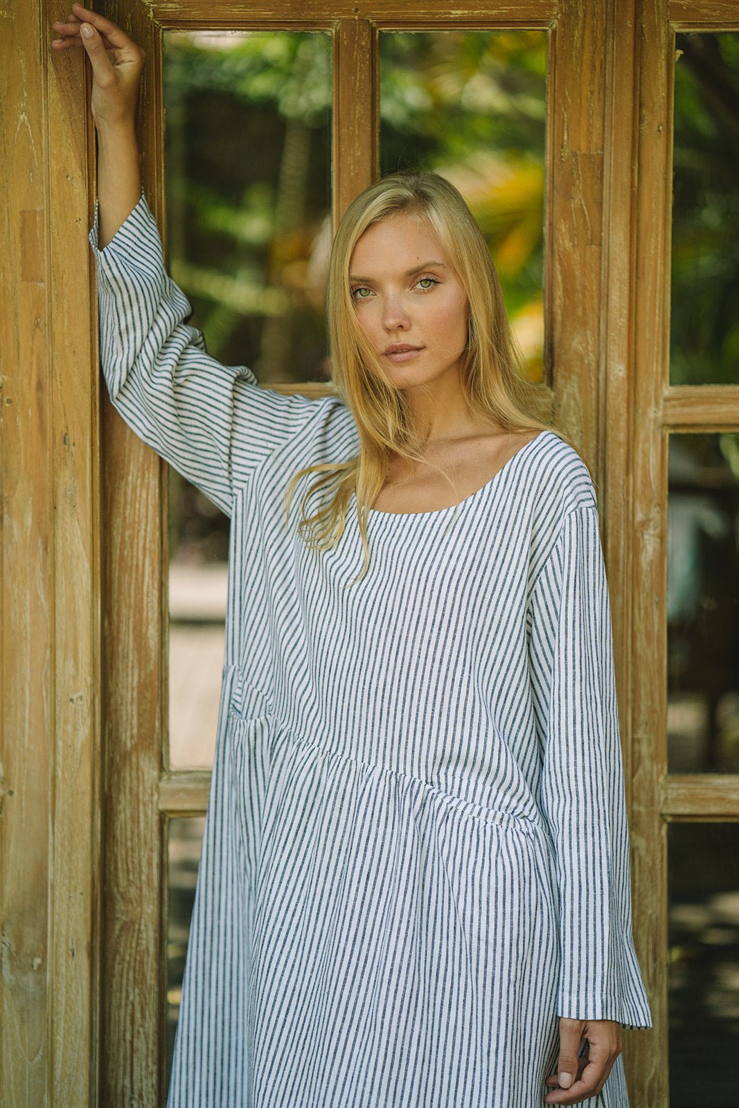 Portofino Linen Dress | Navy Stripe - MY ISLAND COLLECTIVE