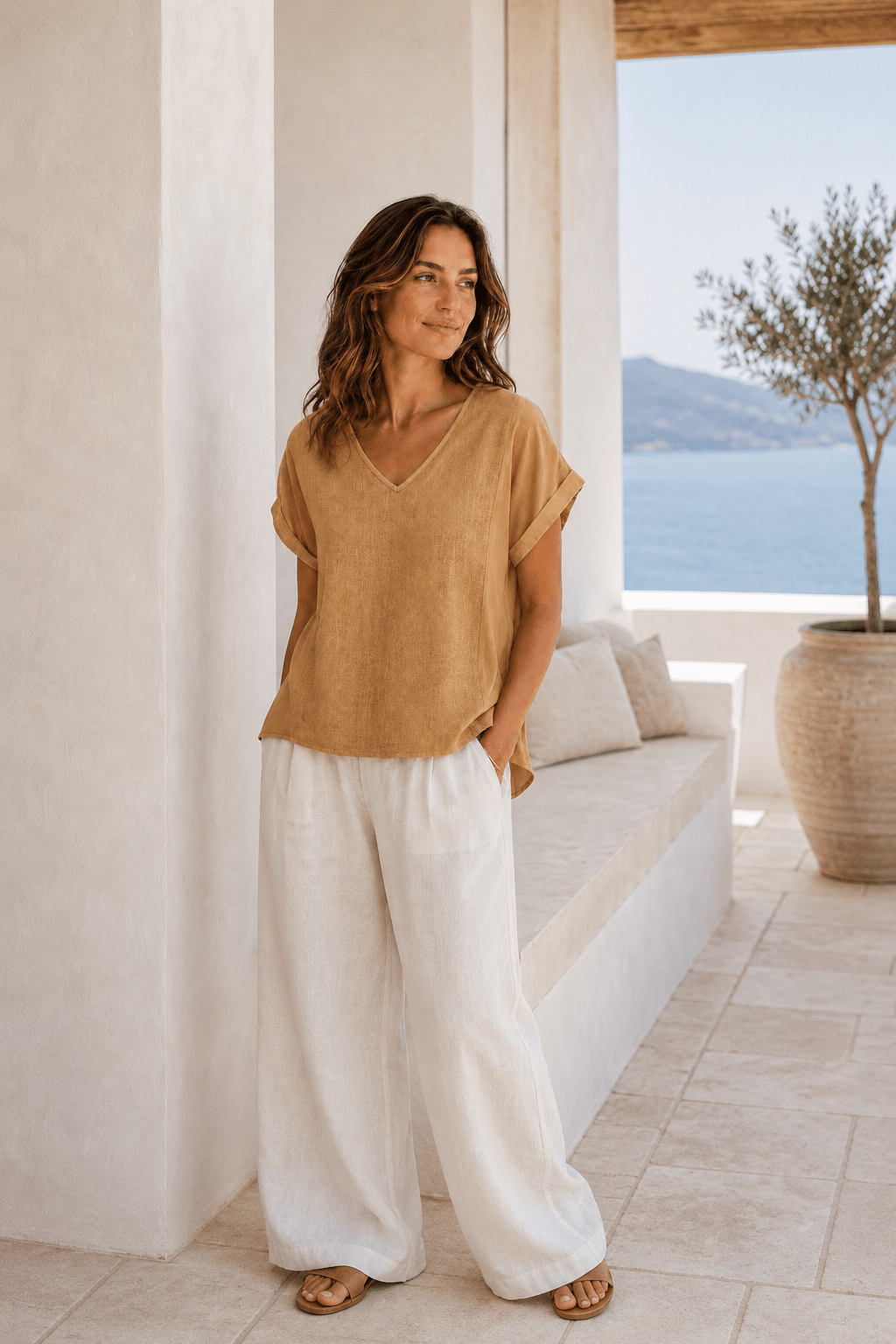 Sardinia Classic Linen Resort Tee | Camel - MY ISLAND COLLECTIVE