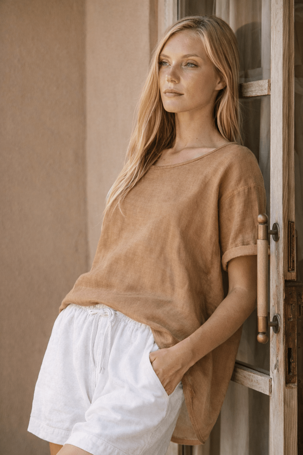 Sardinia Classic Linen Resort Tee | Camel - MY ISLAND COLLECTIVE