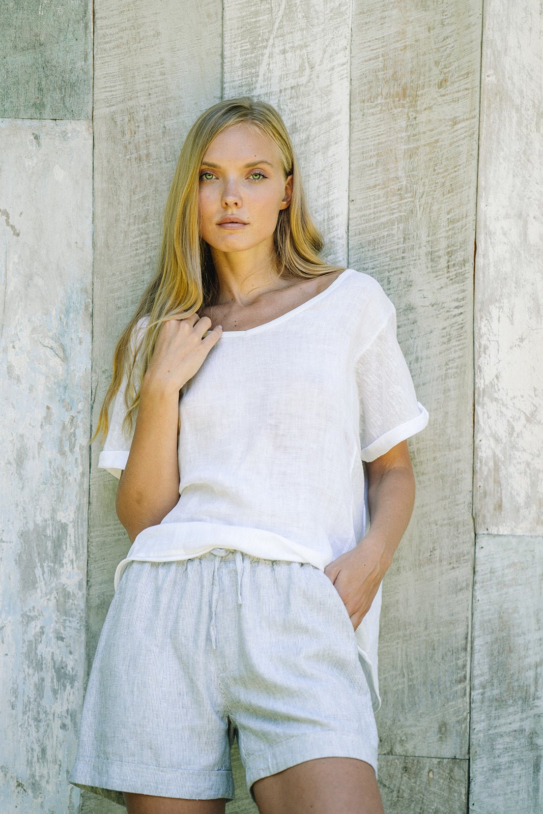 Valentino Classic Resort Short Linen | Pinstripe - MY ISLAND COLLECTIVE