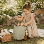 Wheeled Rattan Kids Basket Medium | Green - MY ISLAND COLLECTIVE