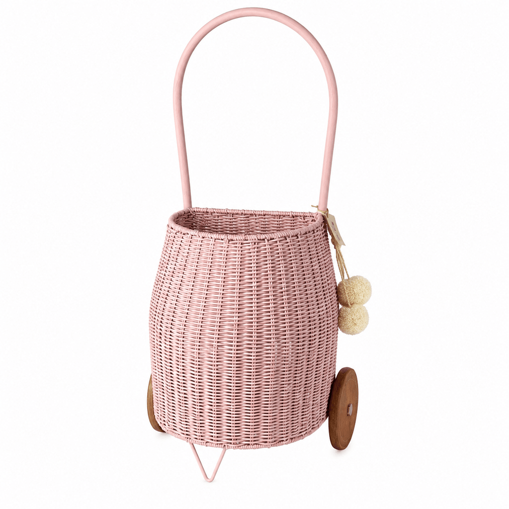 Wheeled Rattan Kids Basket Medium | Pink - MY ISLAND COLLECTIVE