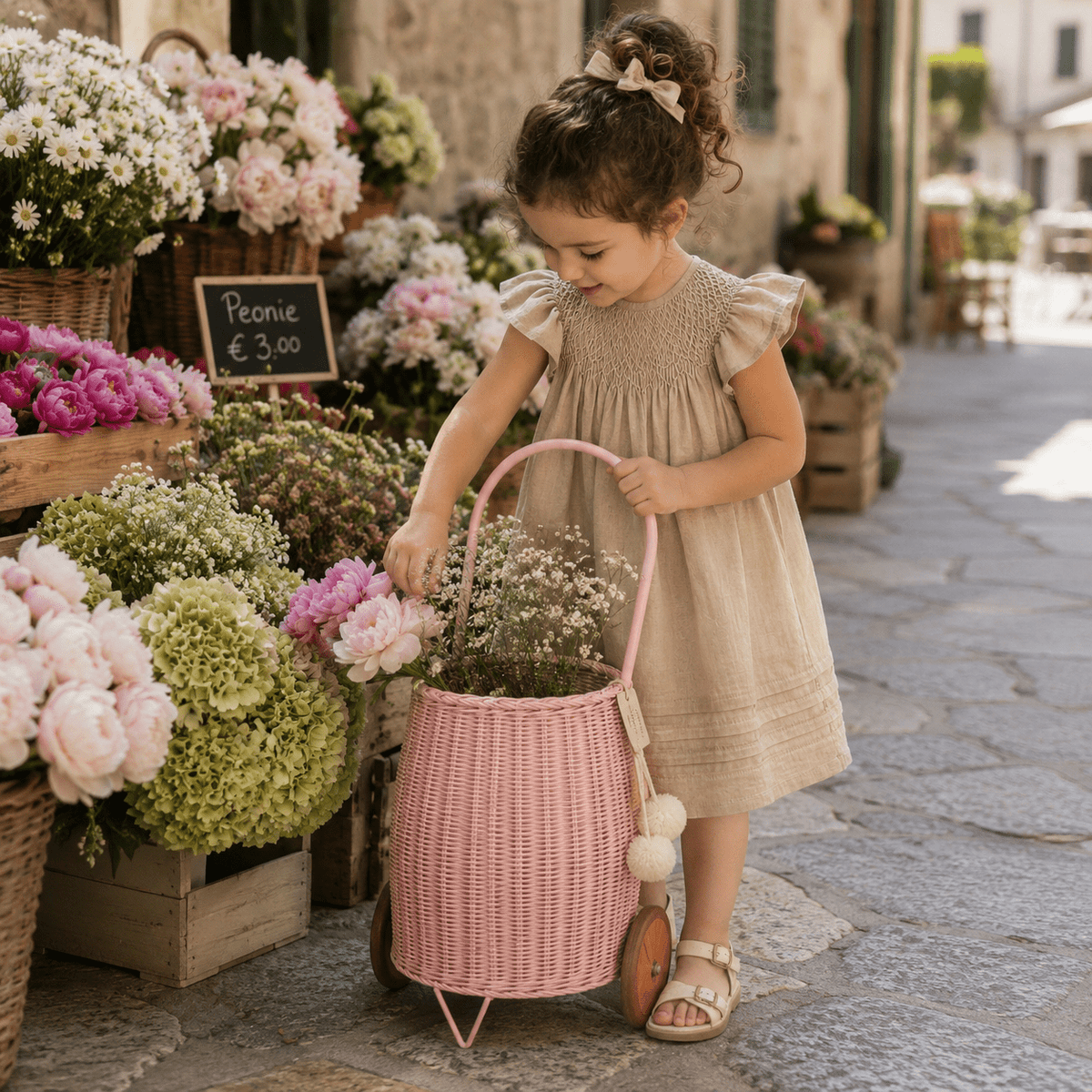 Wheeled Rattan Kids Basket Medium | Pink - MY ISLAND COLLECTIVE