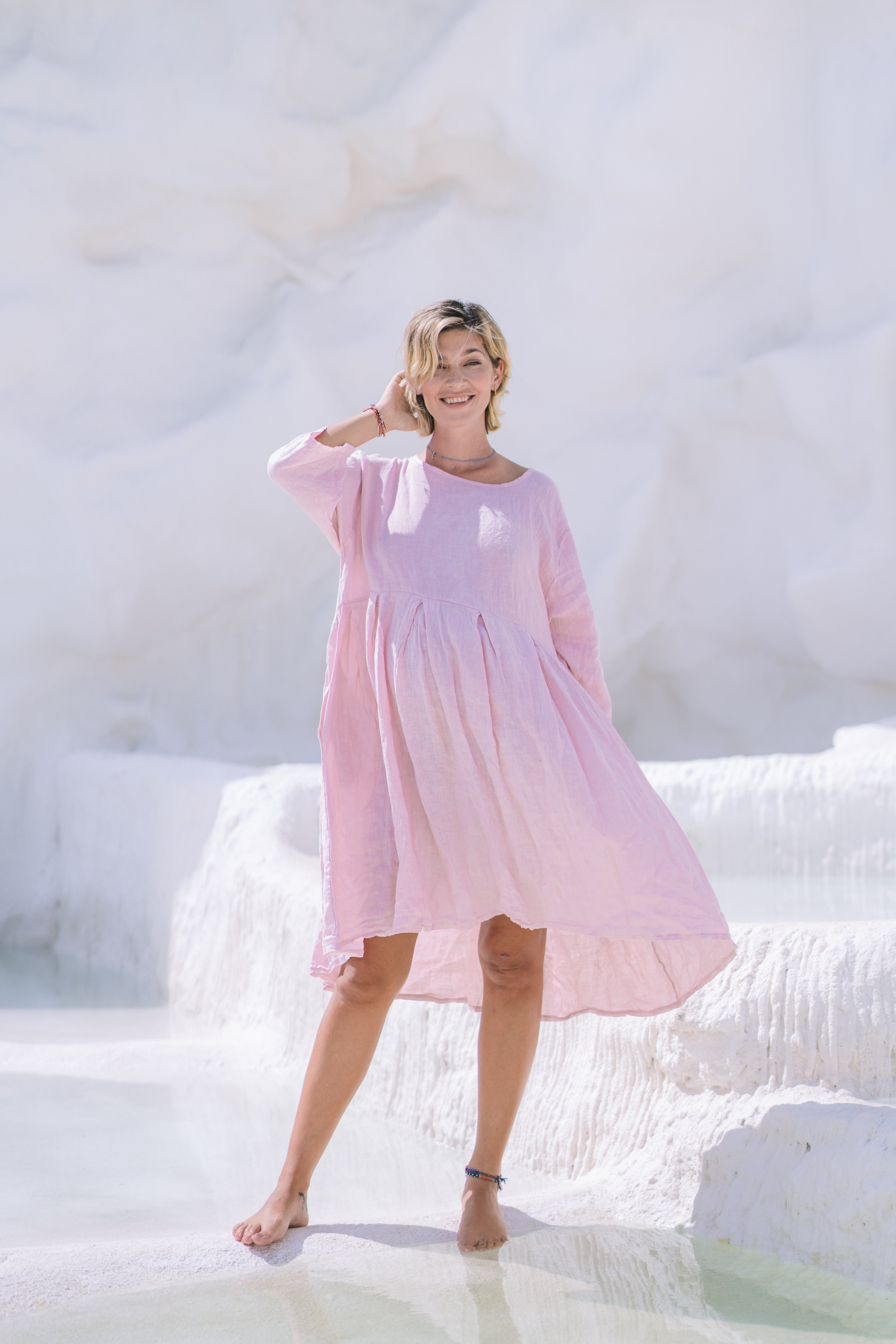 Corsica Italian Linen Weekender Dress | Pink