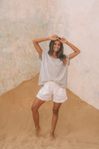 Milano Classic Linen Top | Amalfi Pinstripe