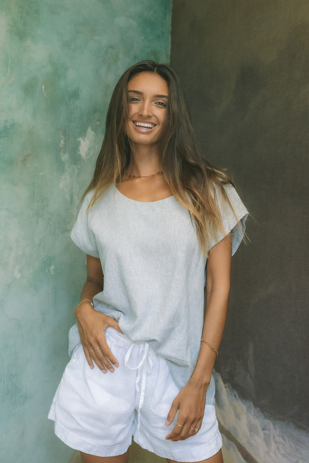 Milano Classic Linen Top | Amalfi Pinstripe