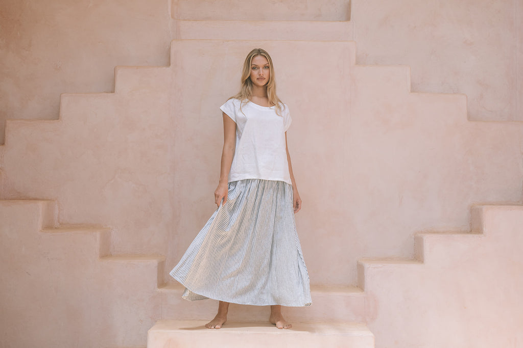 Milano Linen Skirt | Midi | Avalon Stripe