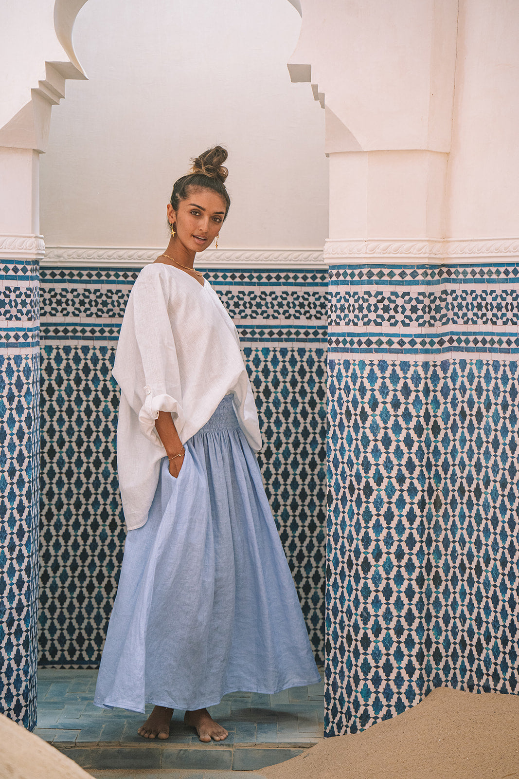 Milano Linen Skirt | Midi | Cornflower Blue
