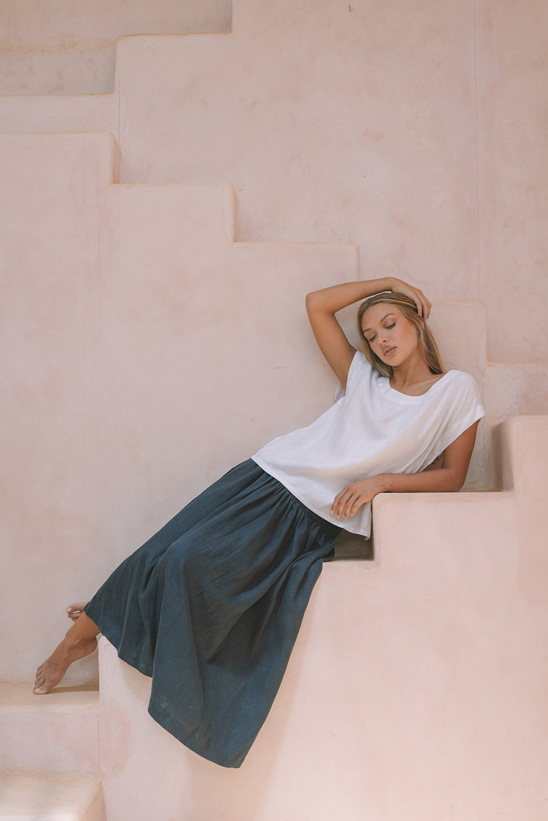 Milano Linen Skirt | Midi | Navy