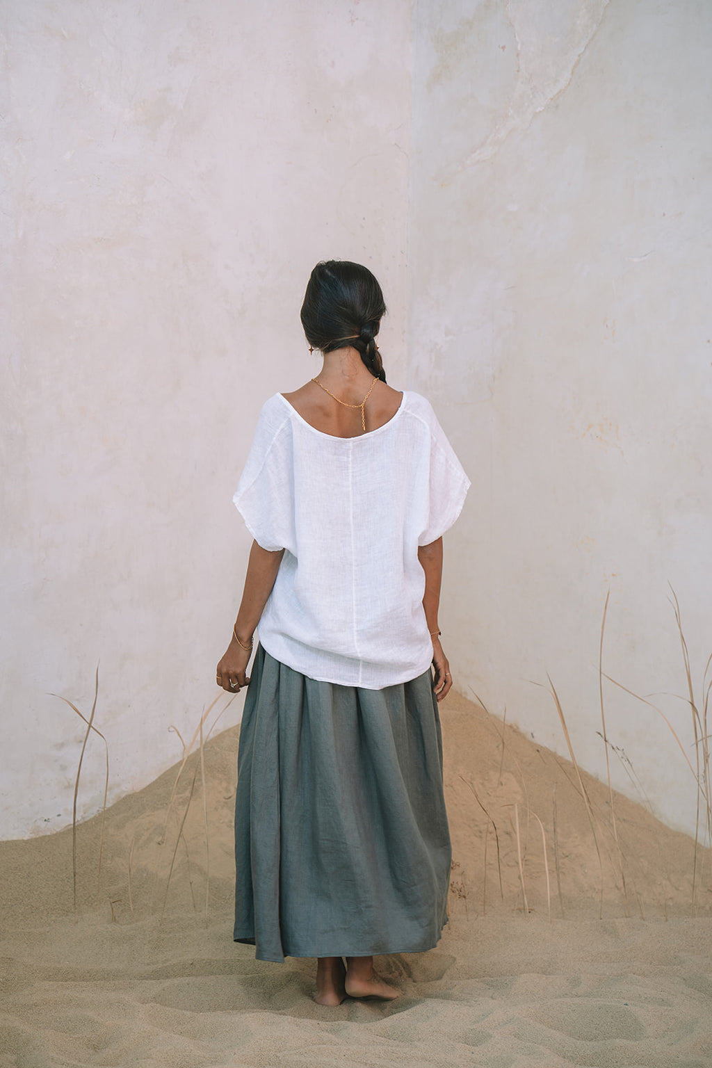 Milano Linen Skirt | Midi | Olive Green