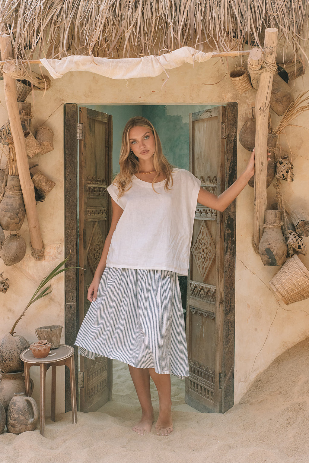 Milano Linen Skirt | Mini | Blue Stripe