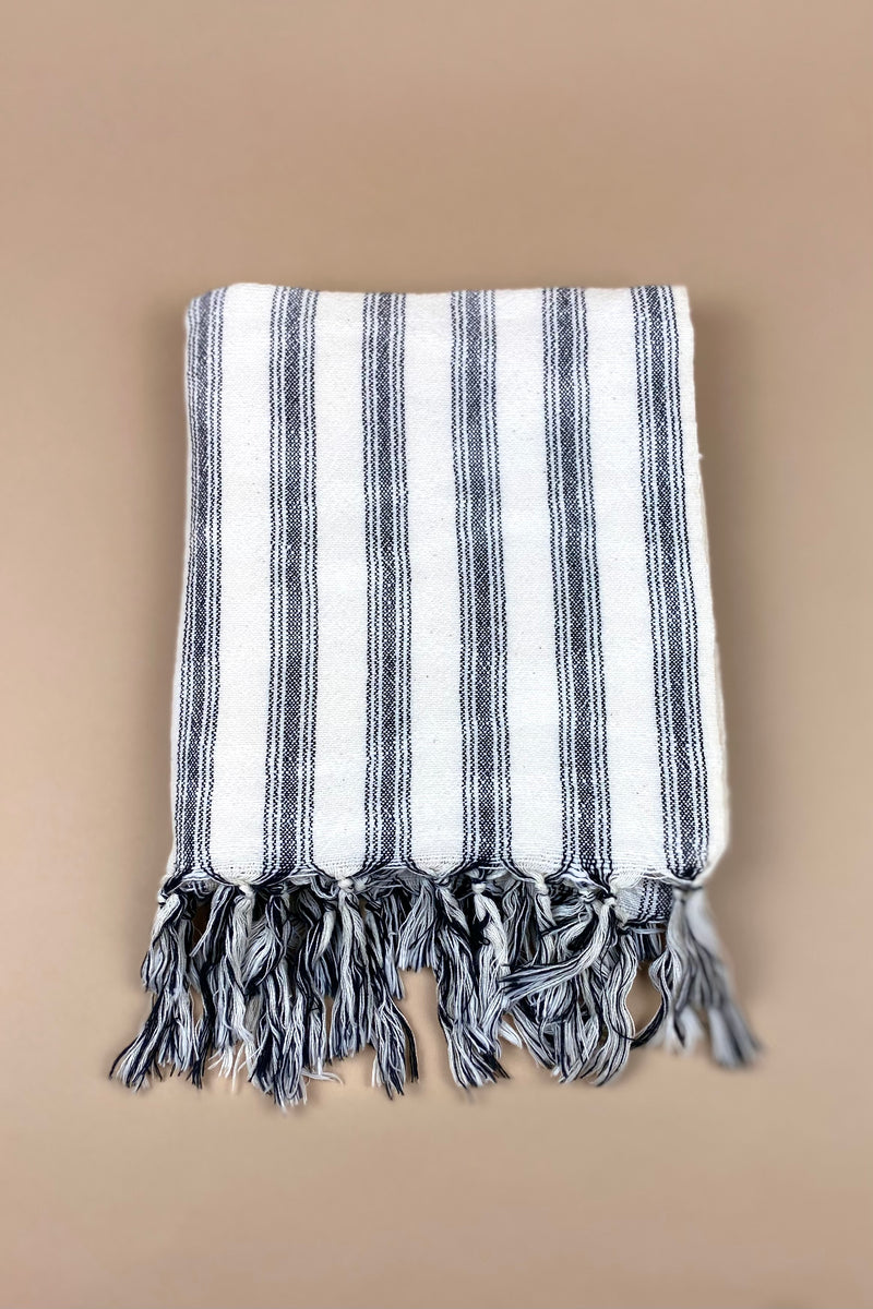 Amalfi Luxe Linen hand loomed Towel | Black Stripe