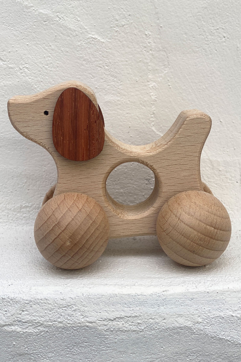 wooden baby toy dog