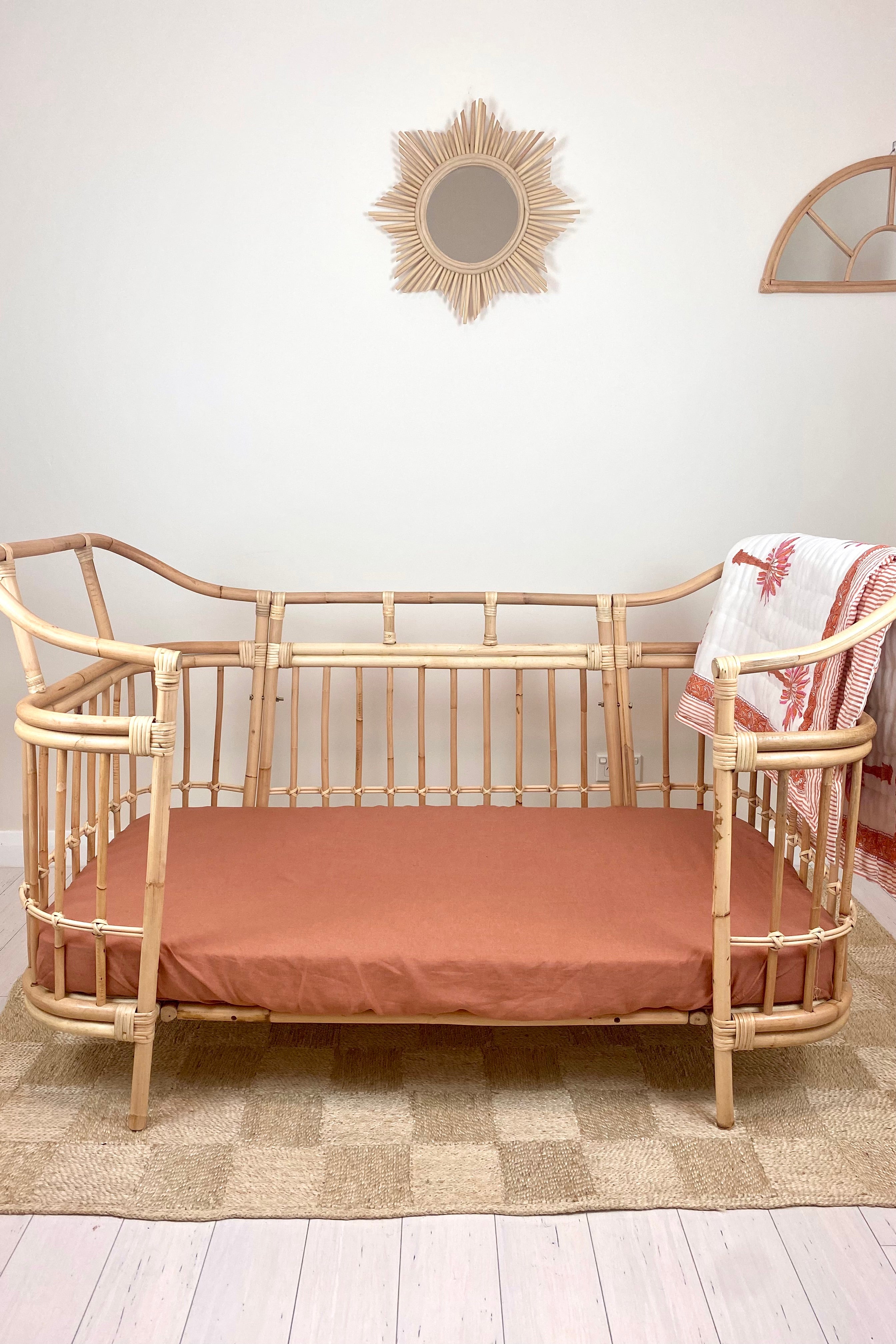 Isola French Flax Linen Fitted Cot Sheet | Rust
