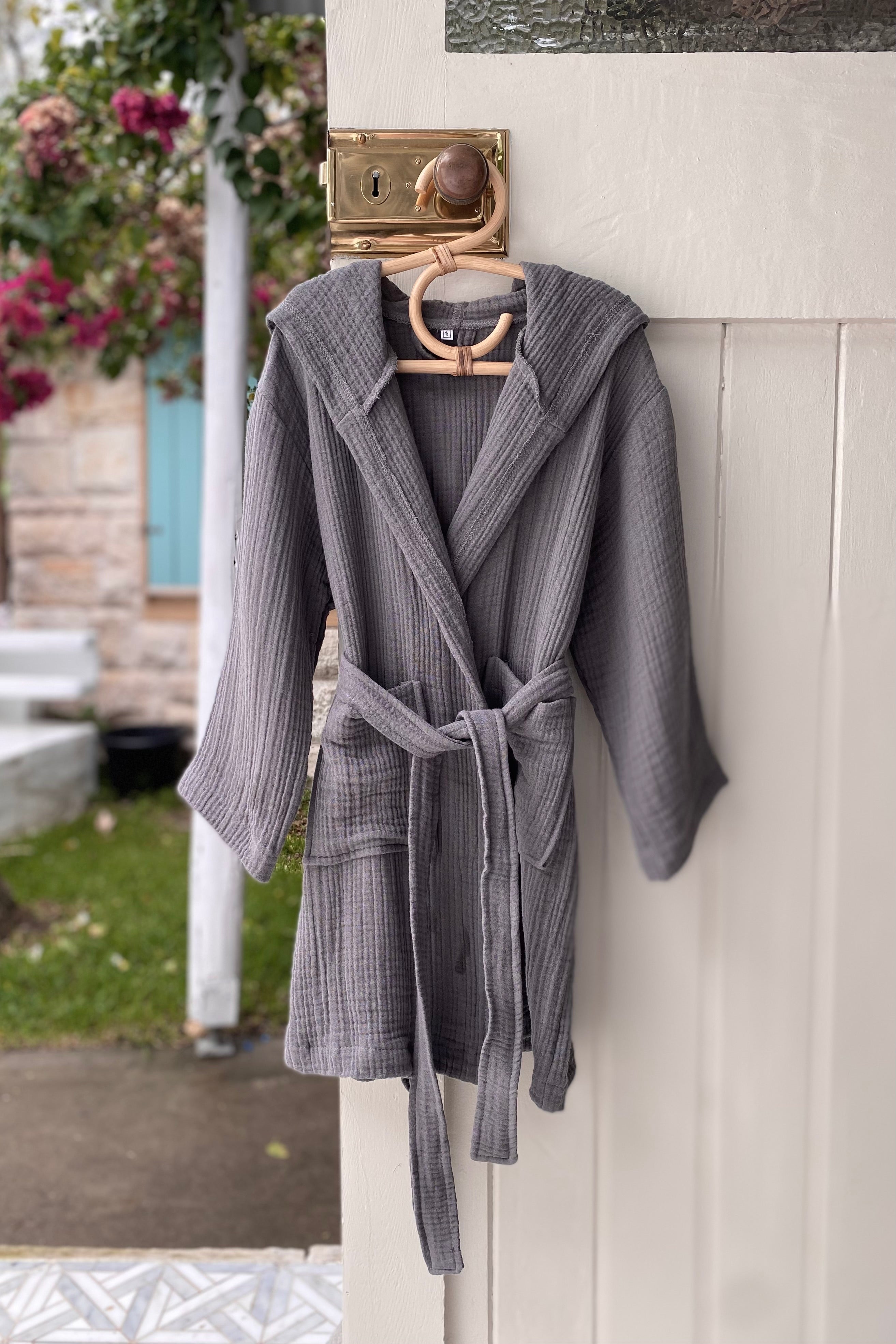European Turkish Toddler Hooded Bathrobe - Dark Grey - MY ISLAND COLLECTIVE